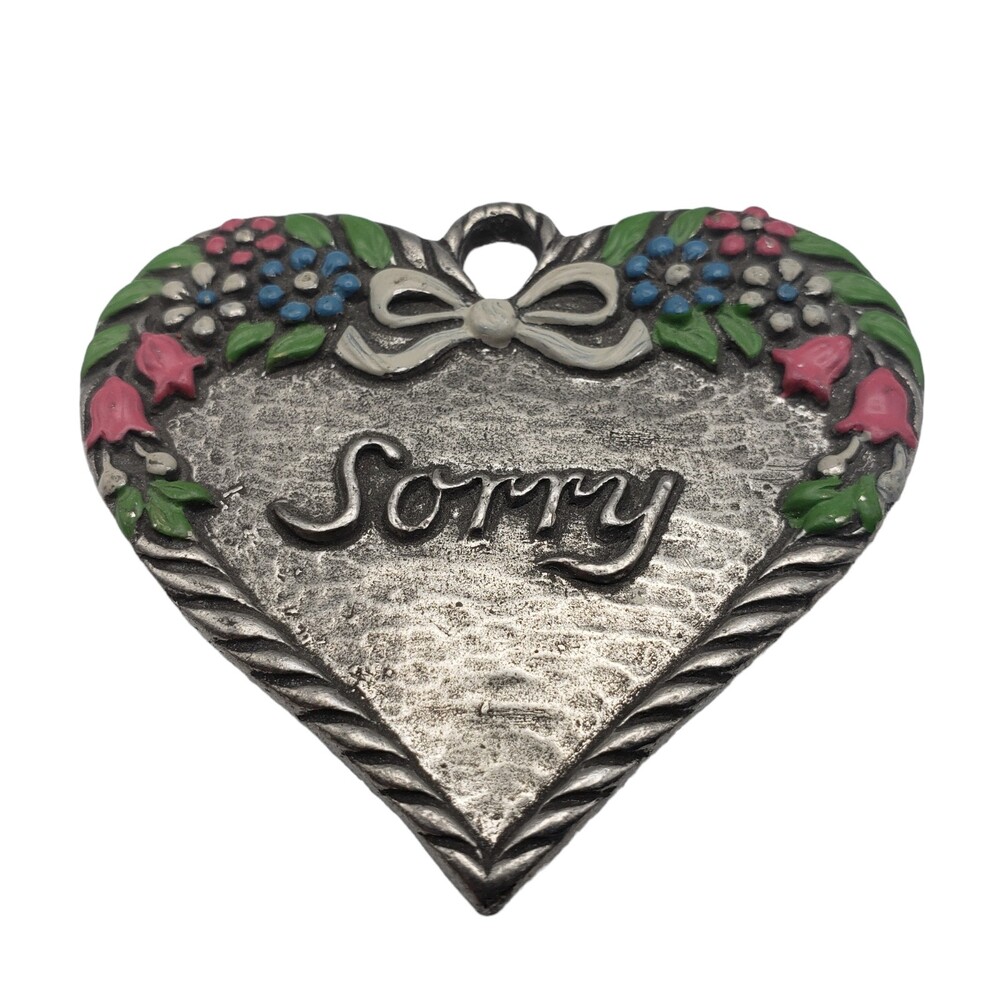 Kuhn Zinn 93 Enameled Pewter Large Sorry Heart Pendant Charm Vintage Ornament